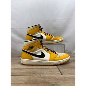 Air Jordan 1 Mid Lakers Yellow Purple Size 11 Mens Sneakers Shoes 852542-700